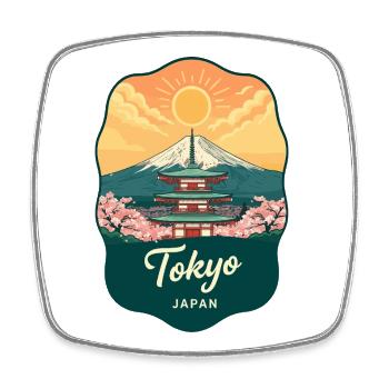 Tokyo Mount Fuji Vintage Sunset Reiseabzeichen - Viereckiger Kühlschrankmagnet - Weiß - Vorne