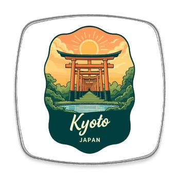 Kyoto Golden Pavilion Vintage-Sonnenuntergangsabzeichen - Viereckiger Kühlschrankmagnet - Weiß - Vorne