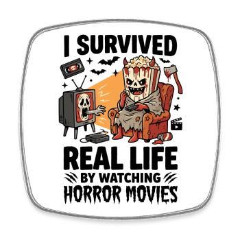 Horror Filme Überlebt Popcorn Humor - Viereckiger Kühlschrankmagnet - Weiß - Vorne
