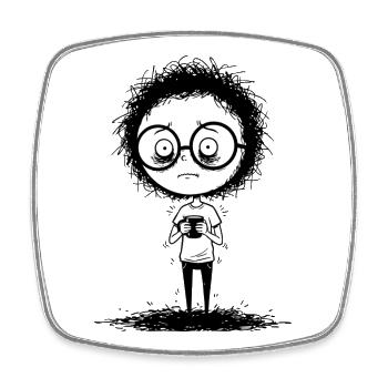 Shy gamer with glasses, expressive face - Square fridge magnet - white - Front