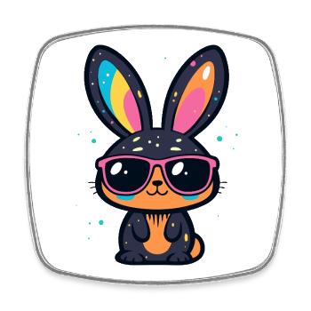Bunny Party Cool Glasses - Square fridge magnet - white - Front