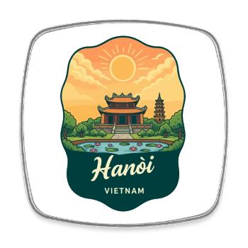 Badge de voyage Hanoï Vietnam Vintage Sunset - Magnet carré - blanc - Devant
