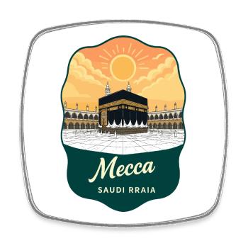 Insigne de voyage Mecca Kaaba Vintage Sunset - Magnet carré - blanc - Devant