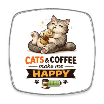 Katzen und Kaffee machen mich glücklich - Viereckiger Kühlschrankmagnet - Weiß - Vorne
