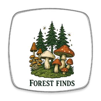 Forest finds: Mushroom scene in the fir forest - Square fridge magnet - white - Front