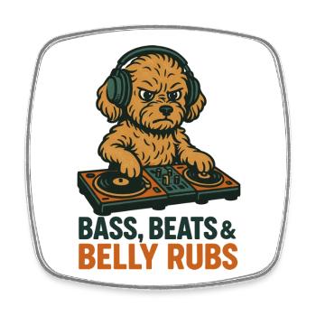 DJ Maltipoo: Bass, Beats & Belly Rubs Retro Design - Viereckiger Kühlschrankmagnet - Weiß - Vorne