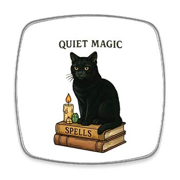 Quiet Magic: Cat Spells - Square fridge magnet - white - Front