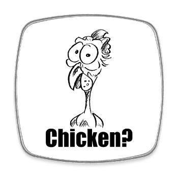 Poulet ? Tête de poulet déconcertée – Humour - Magnet carré - blanc - Devant