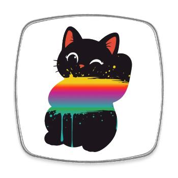 Cute Cat Rainbow Splash Silhouette - Square fridge magnet - white - Front