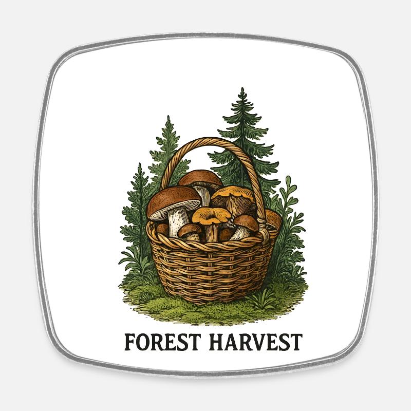 Forest Harvest Basket with Mushrooms - Square fridge magnet - white