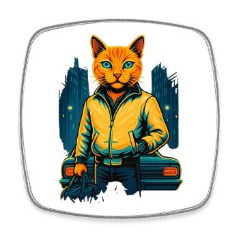 Neon Katze Stadt Style – Cooles Cat Design - Viereckiger Kühlschrankmagnet - Weiß - Vorne