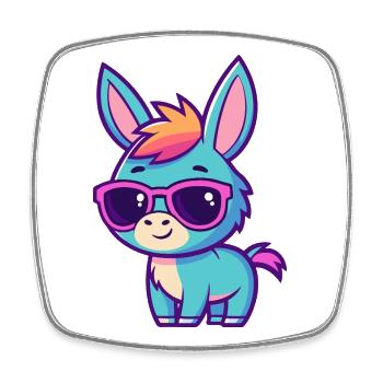 Retro Colorful Donkey Pink Glasses - Square fridge magnet - white - Front