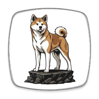 Akita Inu-Hund auf Rock Noble japanisches Porträt - Viereckiger Kühlschrankmagnet - Weiß - Vorne