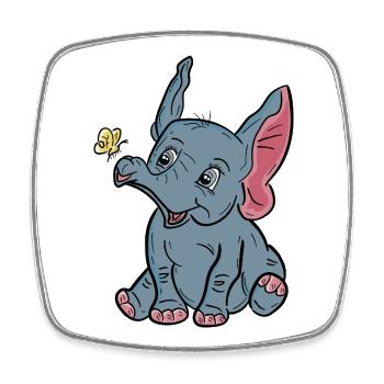 Happy Baby Elephant and Butterfly - Square fridge magnet - white - Front