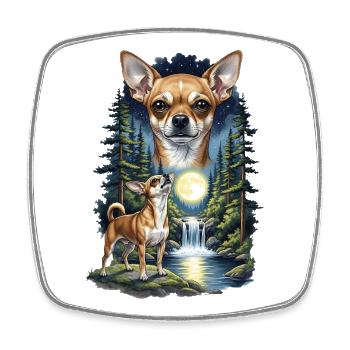 Moonlit Chihuahua in Forest Night - Square fridge magnet - white - Front