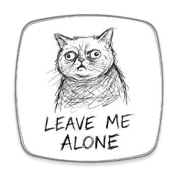Katzen-Skizze Leave Me Alone - Viereckiger Kühlschrankmagnet - Weiß - Vorne