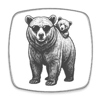 Two Bears Bear Sunglasses Father Dad Child Baby - Square fridge magnet - white - Front