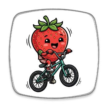 Süße Erdbeere Auf Dem Fahrrad Unterwegs - Viereckiger Kühlschrankmagnet - Weiß - Vorne