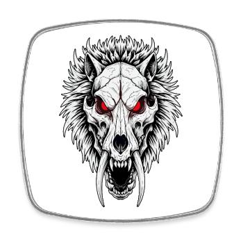 Schamanischer Säbelzahn-Wolfsschädel Rote Augen - Viereckiger Kühlschrankmagnet - Weiß - Vorne