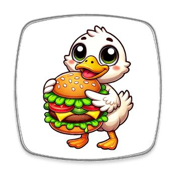 Funny Duck Cheeseburger Fast Food Cartoon - Square fridge magnet - white - Front