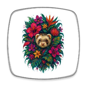 Furet Tropical Fleurs de Hibiscus Exotique - Magnet carré - blanc - Devant