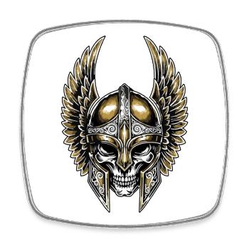 Crâne Viking Casque Ailé Or et Blanc Totem Guerrie - Magnet carré - blanc - Devant