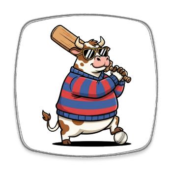 Grillon de vache drôle avec batte et balle - Magnet carré - blanc - Devant