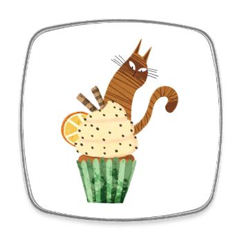 Mignonne conception de cupcakes pour chats, nourriture Kawaii pour chats drôle - Magnet carré - blanc - Devant