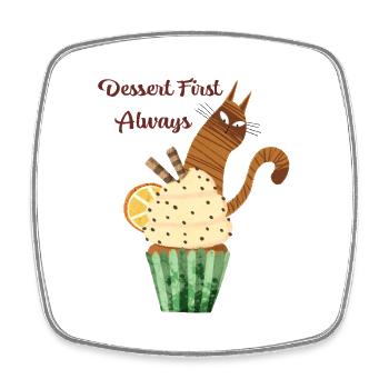 Dessert d’abord Toujours mignonne Chat Cupcake Nourriture drôle L - Magnet carré - blanc - Devant