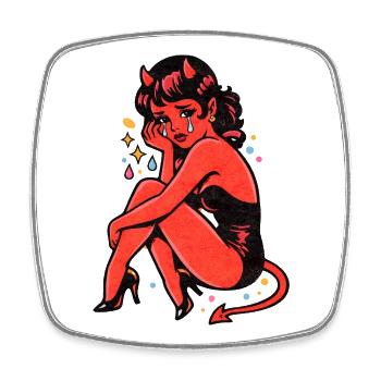 Crimson Devil Girl Crying Illustration - Square fridge magnet - white - Front