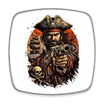Captain Pirate with Cannon - Square fridge magnet - white - Front
