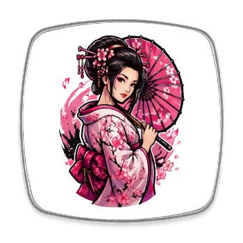 Geisha Cherry Blossom Kimono - Square fridge magnet - white - Front