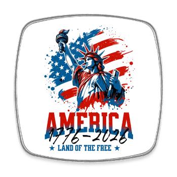 250e, 4e drapeau de la Statue patriotique de la Liberté des États-Unis - Magnet carré - blanc - Devant