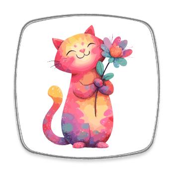 Colorful cat flower in watercolor style - Square fridge magnet - white - Front