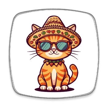 Katze Comic Lustig Sombrero - Viereckiger Kühlschrankmagnet - Weiß - Vorne