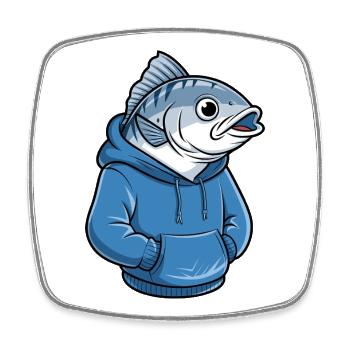 Dessin animé drôle de poisson-pêcheur avec un sweat à capuche - Magnet carré - blanc - Devant