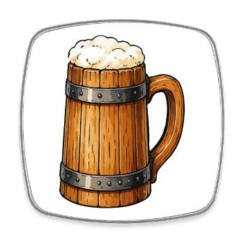 Conception en bois de la chope en tonneau de bière - Magnet carré - blanc - Devant