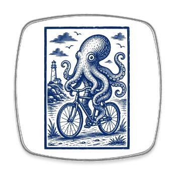 Oktopus auf Fahrrad maritime Illustration - Viereckiger Kühlschrankmagnet - Weiß - Vorne