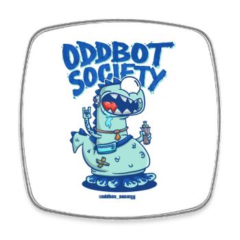 ODDBOT-GESELLSCHAFT Dino-Roboter Blau - Viereckiger Kühlschrankmagnet - Weiß - Vorne