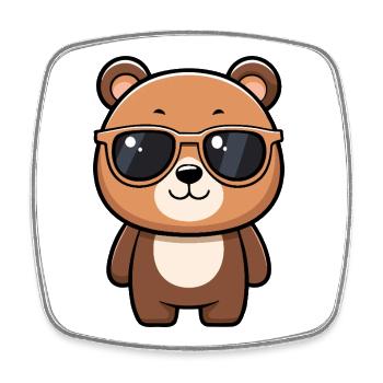 Ourson chic lunettes soleil - Magnet carré - blanc - Devant