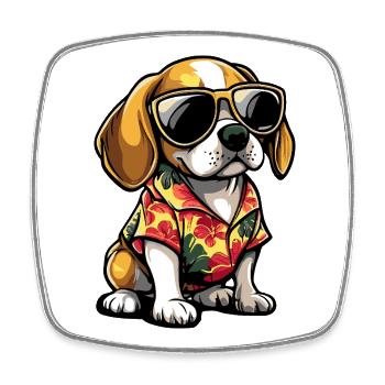 Beagle Hund Comic Urlaub - Viereckiger Kühlschrankmagnet - Weiß - Vorne
