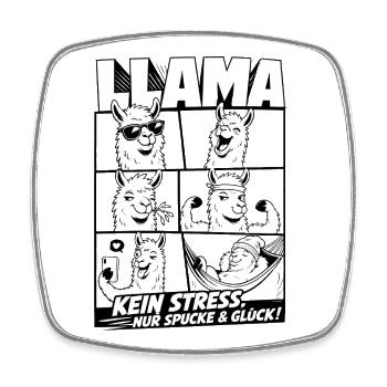 Lama kein Stress nur Spucke Glück - Viereckiger Kühlschrankmagnet - Weiß - Vorne