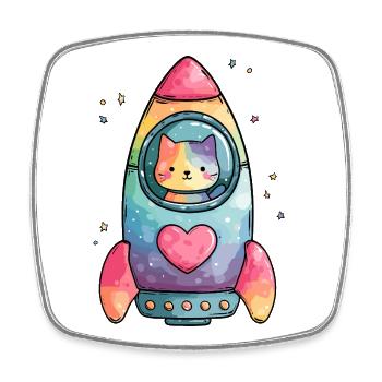 Rainbow Rocket Cat Heart - Square fridge magnet - white - Front