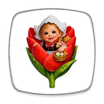 Baby in Red Tulip Bloom - Square fridge magnet - white - Front