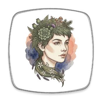 Floral Portrait Nymph Watercolor Beauty Charm - Square fridge magnet - white - Front
