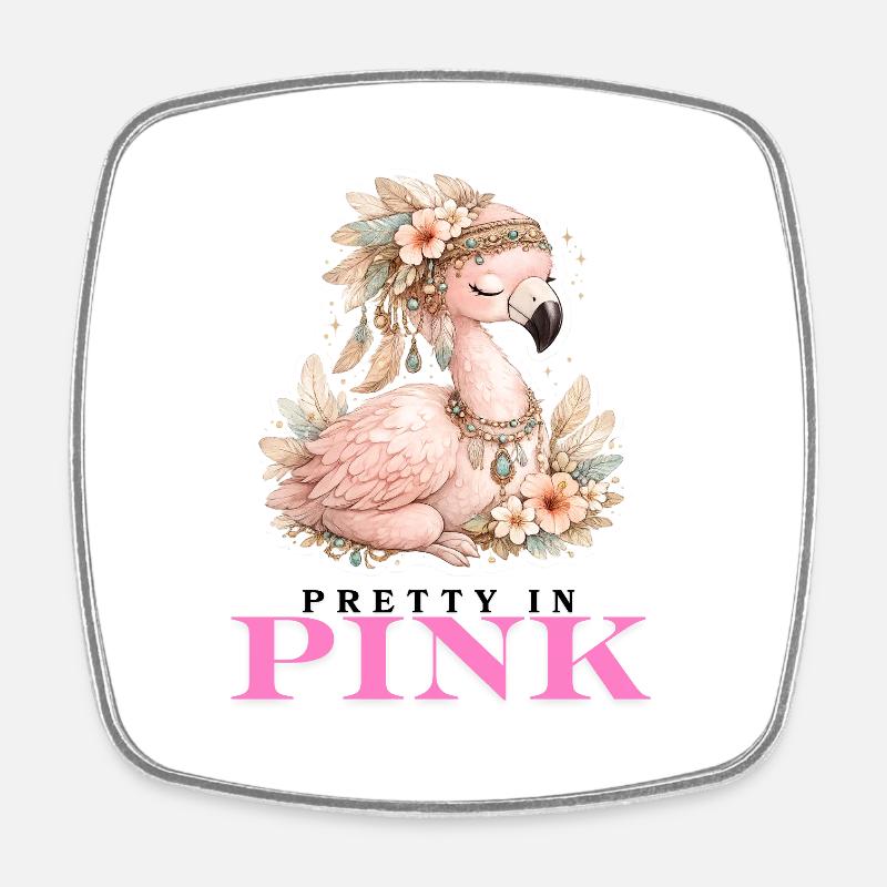 Flamingo Blossoms Pink - Square fridge magnet - white