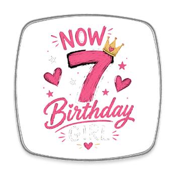 Jetzt bin ich 7 Birthday Girl Pink Crown Chalk - Viereckiger Kühlschrankmagnet - Weiß - Vorne