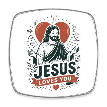 Cœur de Jésus t’aime Design - Magnet carré - blanc - Devant