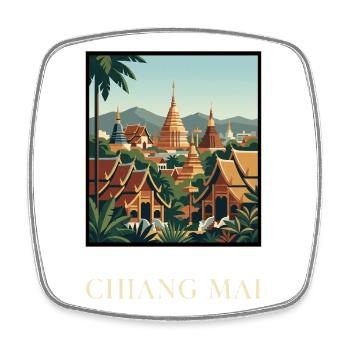 Chiang Mai Temples in Golden Sunset Thailand - Square fridge magnet - white - Front
