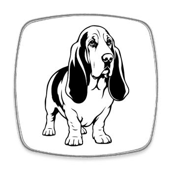 Basset-Hound_Hund_stehend_schwarzweiss - Viereckiger Kühlschrankmagnet - Weiß - Vorne